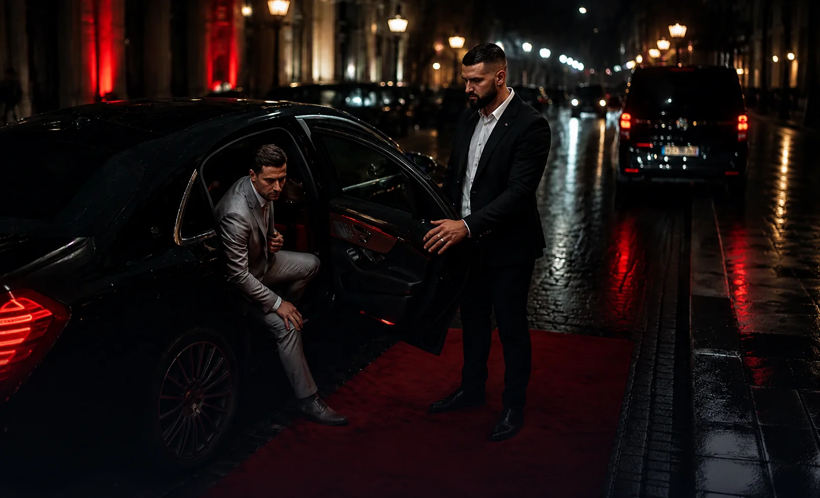 Servizio NCC — autista apre la portiera sul red carpet